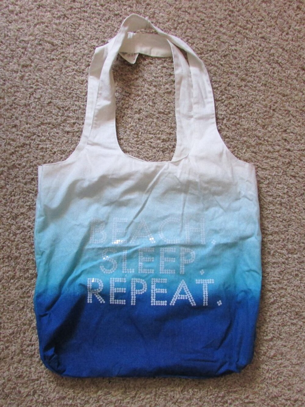 NWT Lane Bryant Beach Sleep Repeat Blue White Tote Bag Shimmers 19X17 Fabric